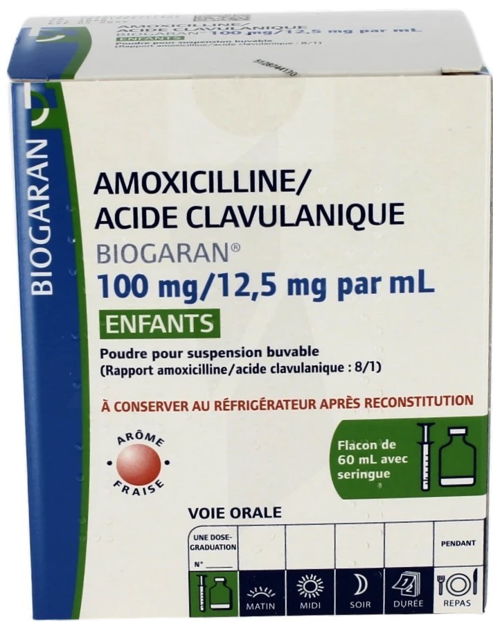 AMOXICILLINE + ACIDE CLAVULANIQUE 100 mg/12,5mg / 1 ml pdre susp. 